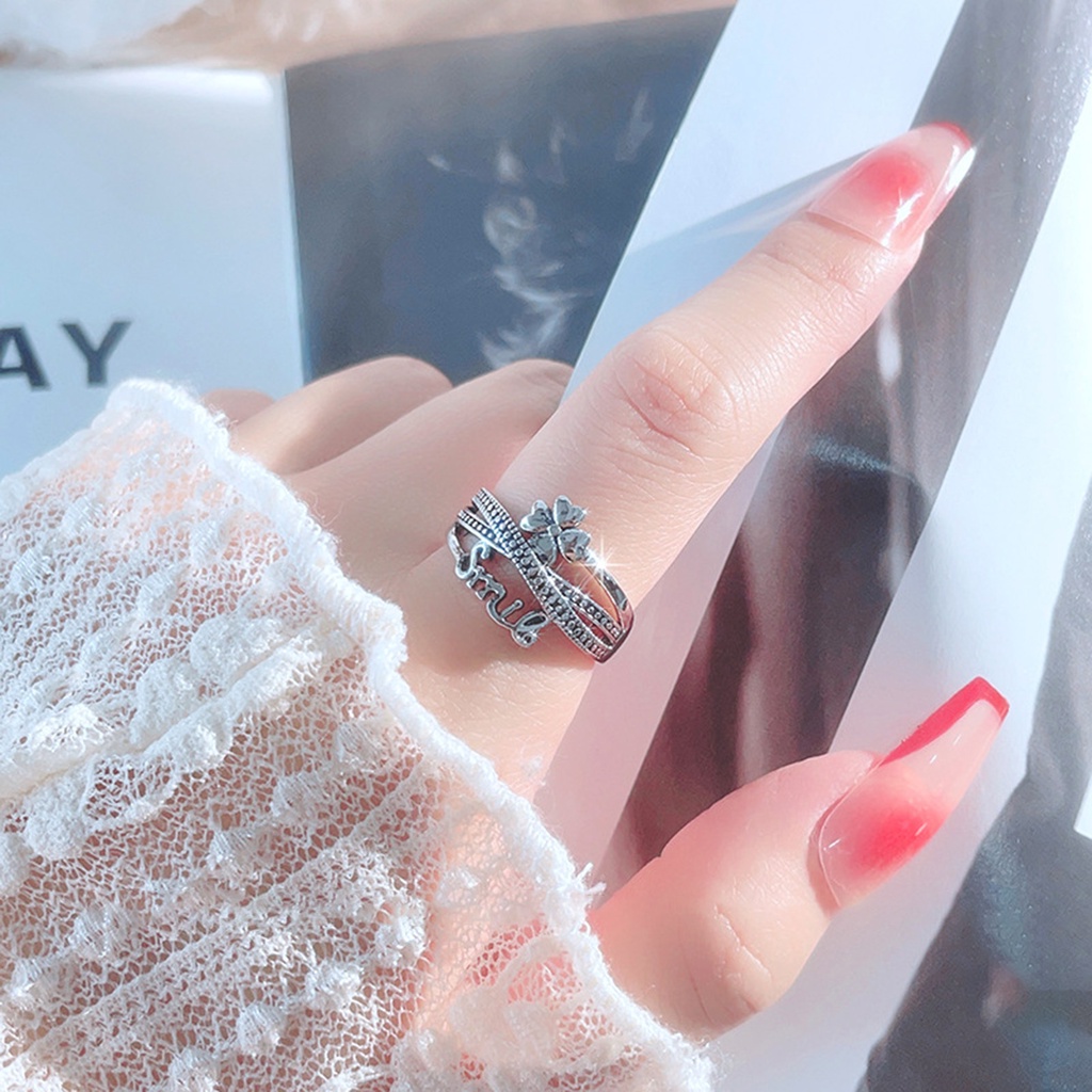 Nhẫn Hở Nhiều Lớp Thoải Mái Trang Trí Hình Cỏ 4 Lá Phong Cách Hàn Quốc Thời Trang