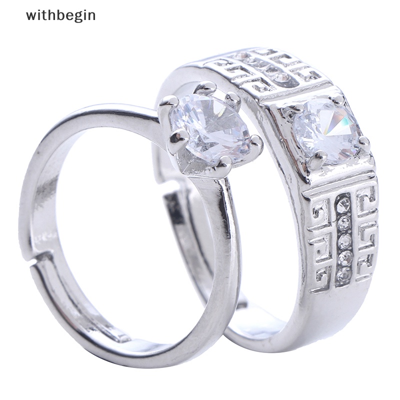 1 Cặp Nhẫn Đính Hôn Đính Đá Cổ Điển Có Thể Điều Chỉnh Kích Thước