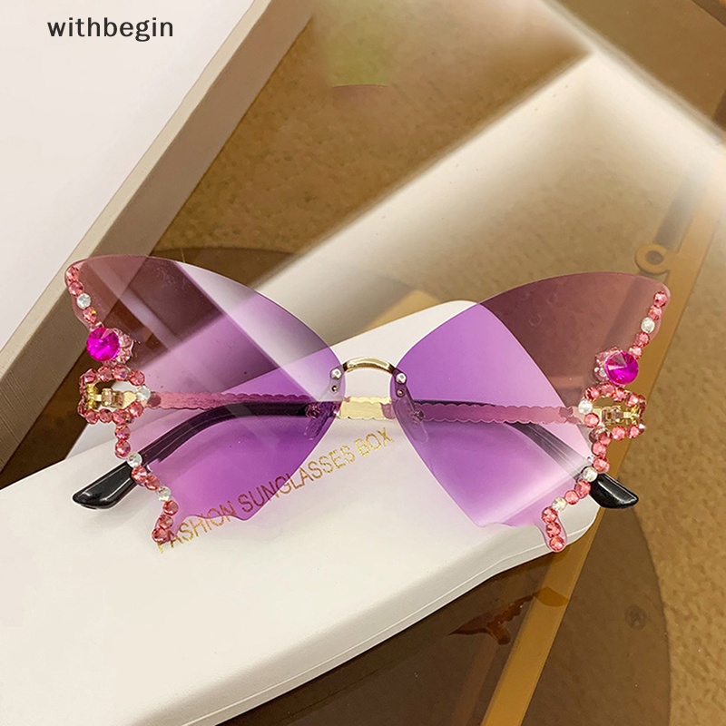 Kính Mát Gọng Kim Cương Hình Bướm Phong Cách Vintage Thời Trang Cho Nữ