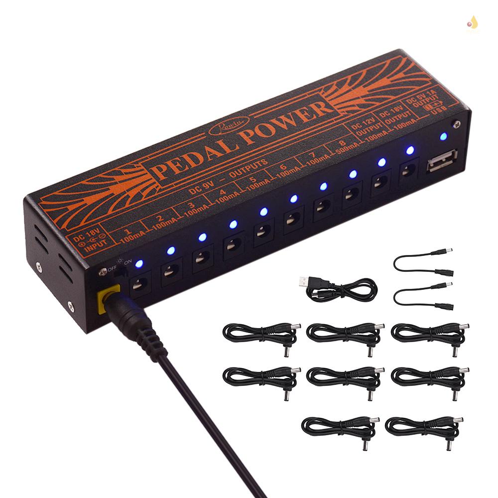 Bộ Cung Cấp Nguồn Điện Phơ Đàn Guitar 10 Cổng Ra DC 9V 12V 18V Với Đầu Ra USB 5V