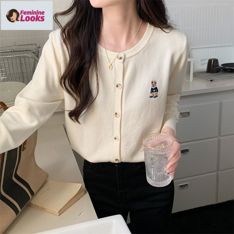 Áo Khoác Cardigan Dệt Kim Tay Dài Dáng Ngắn