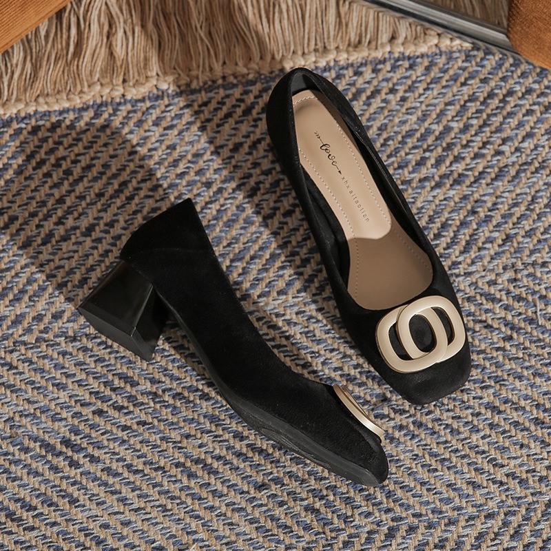 Giày Cao Gót Da Mềm Mũi Vuông Thời Trang Cho Nữ
