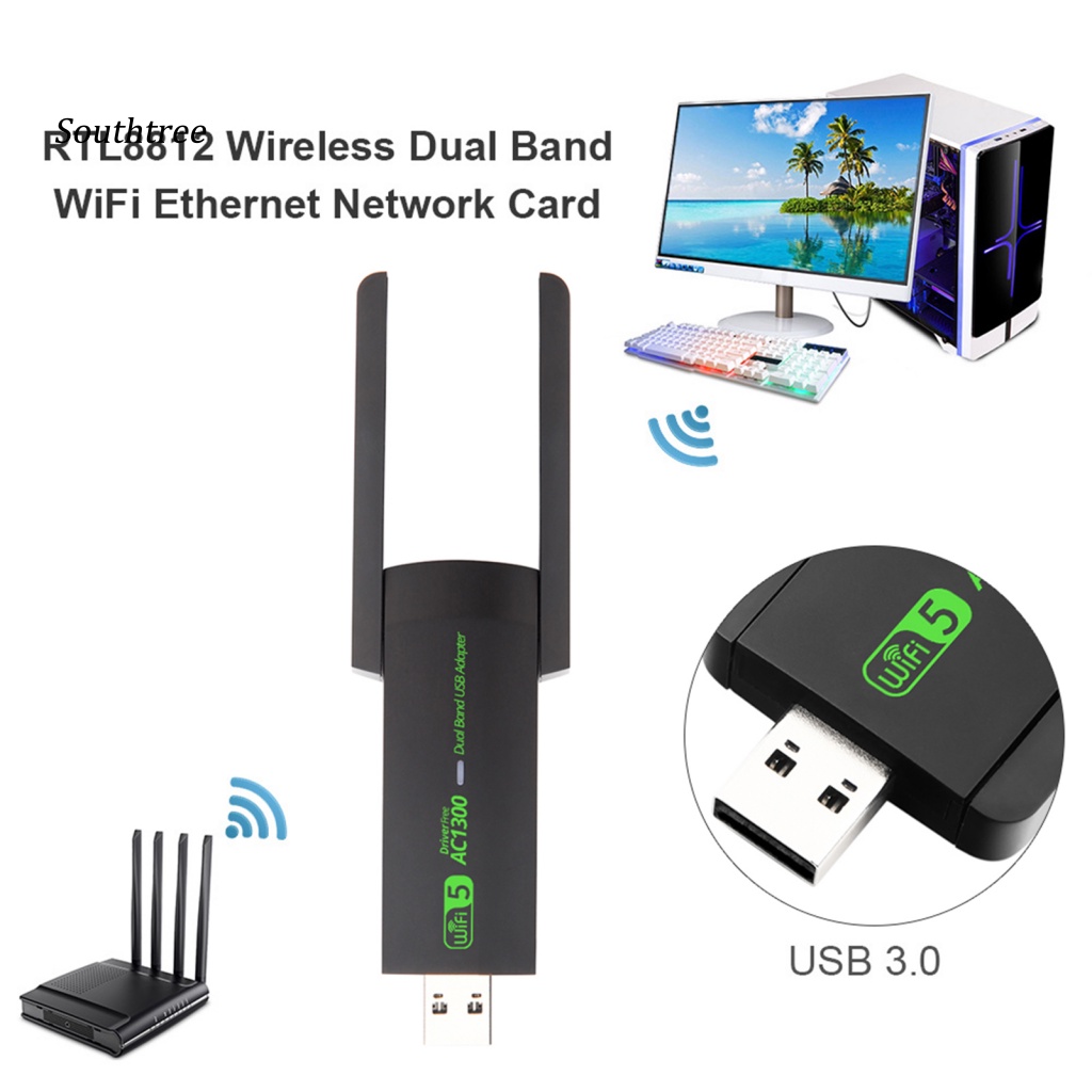 Thẻ Mạng Không Dây 1300Mbps Hai Băng Tần Cổng USB Cho Máy Tính Laptop