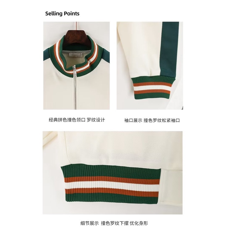 TIDE BEAR Áo Khoác Bóng Chày Cổ Đứng Dáng Rộng Kẻ Sọc Màu Tương Phản Thời Trang Xuân Thu Cho Nam