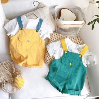 Set áo thun ngắn tay + quần yếm ngắn thời trang cho bé