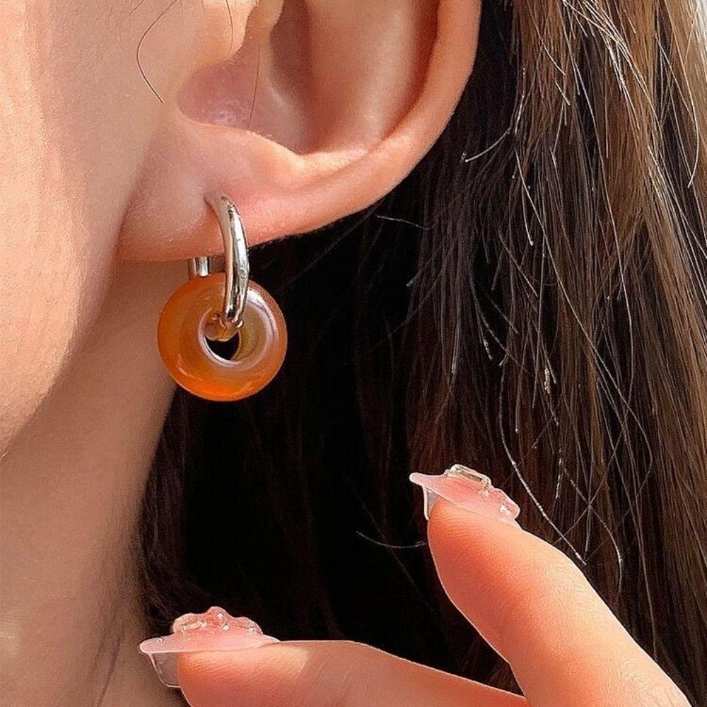 Khuyên Tai Hình Học Đơn Giản Bằng Hợp Kim Màu Be / Xanh Lá Phong Cách Hàn Quốc Thanh Lịch