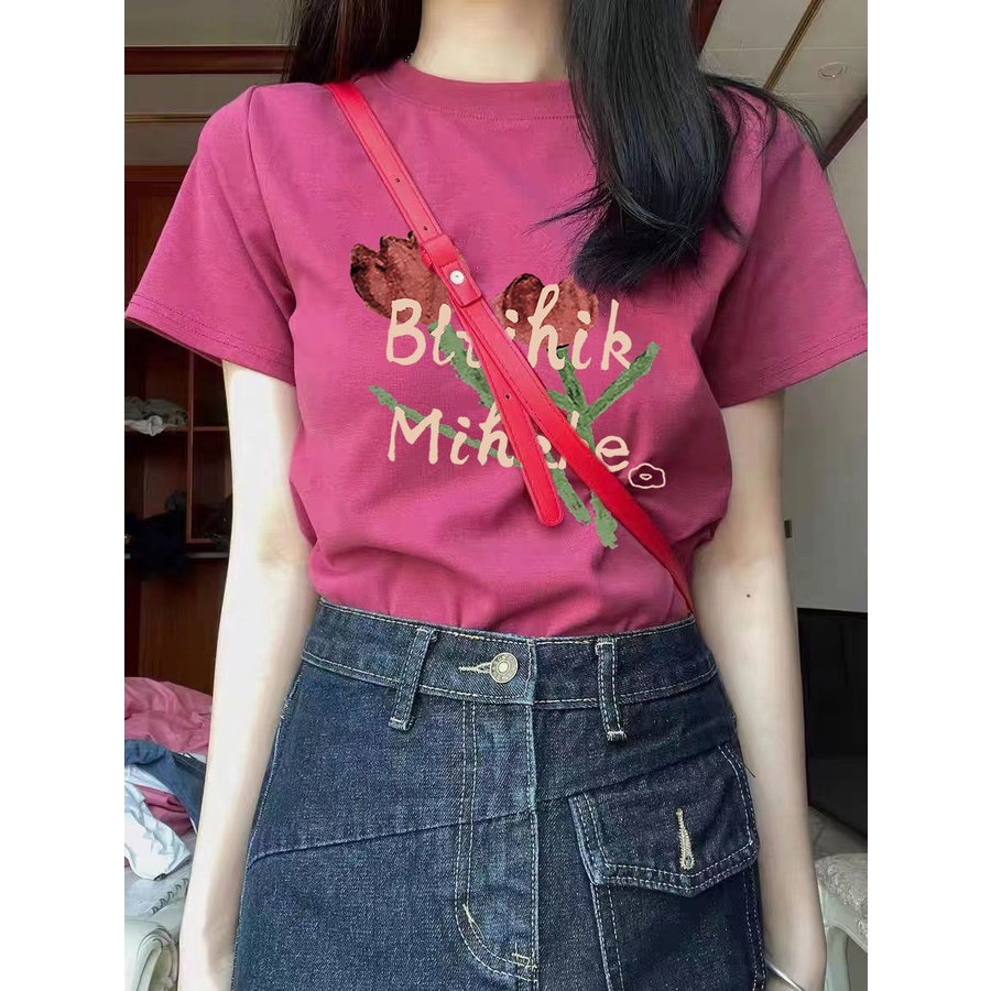 Áo Thun 100% Cotton Tay Ngắn Dáng Ôm Màu Sắc Xinh Xắn Dành Cho Nữ