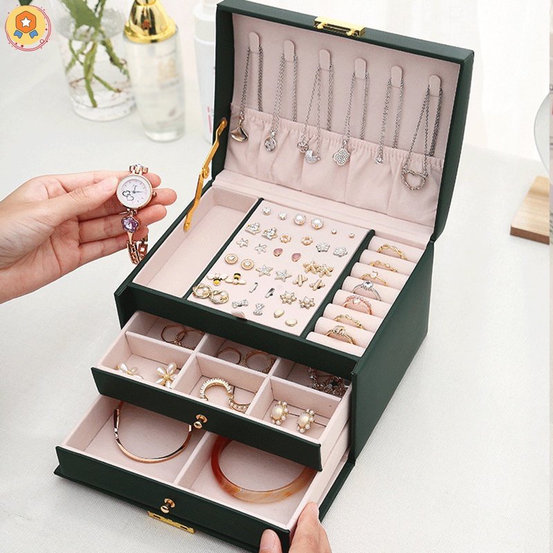 Hộp Đựng Trang Sức 3 Tầng Sức Chứa Lớn Có Ngăn Kéo Đựng Chìa Khóa HYJP2
