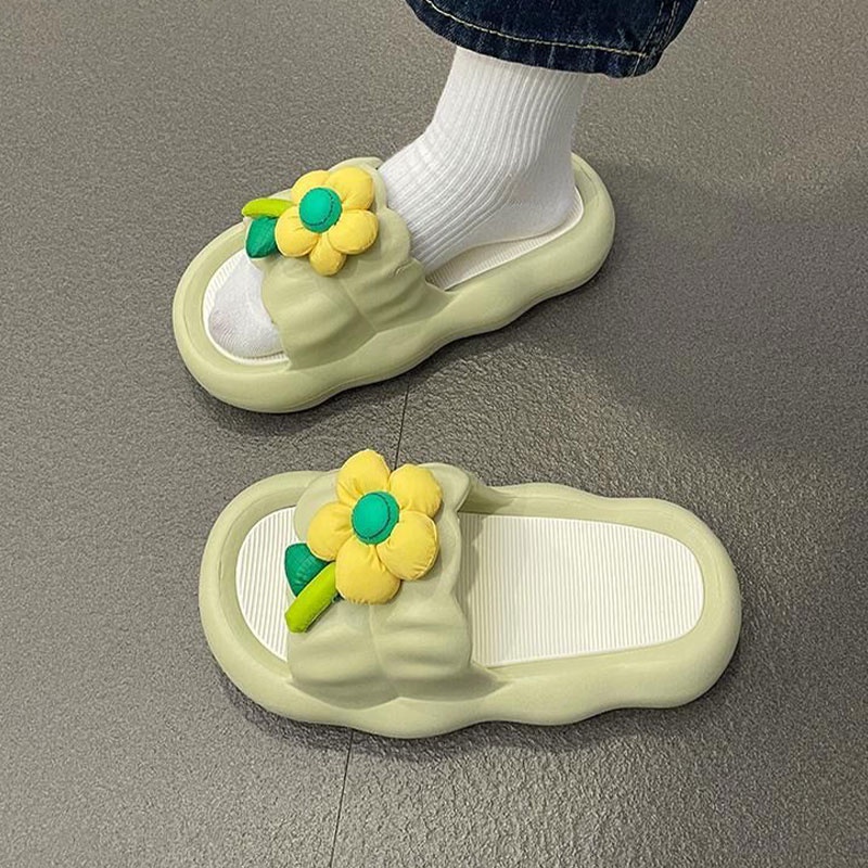 Dép Đi Trong Nhà Đế Dày Chống Trượt Trang Trí Hoa Dễ Thương Dành Cho Bạn Nữ