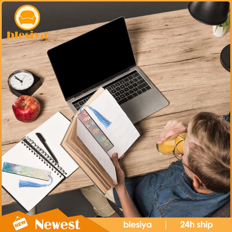 [Blesiya] Thẻ Đánh Dấu Trang Sách Màu Trắng Kèm Tua Rua DIY Làm Quà Tặng