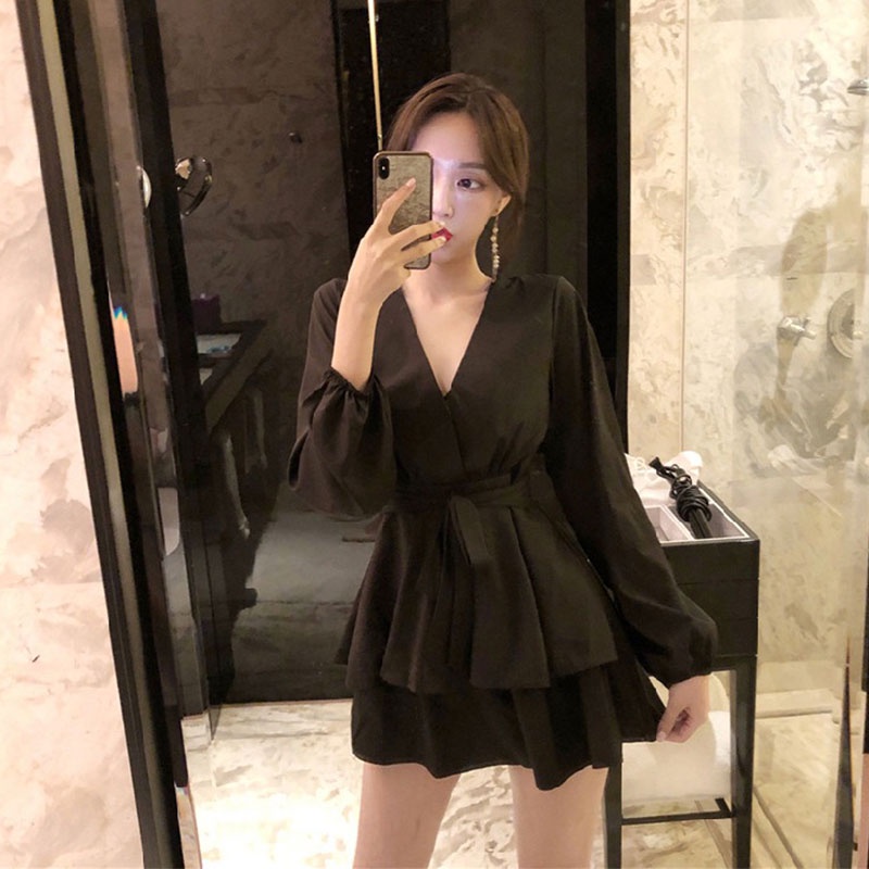 Đầm Nữ Tay Dài Cổ Chữ V Thời Trang Quyến Rũ