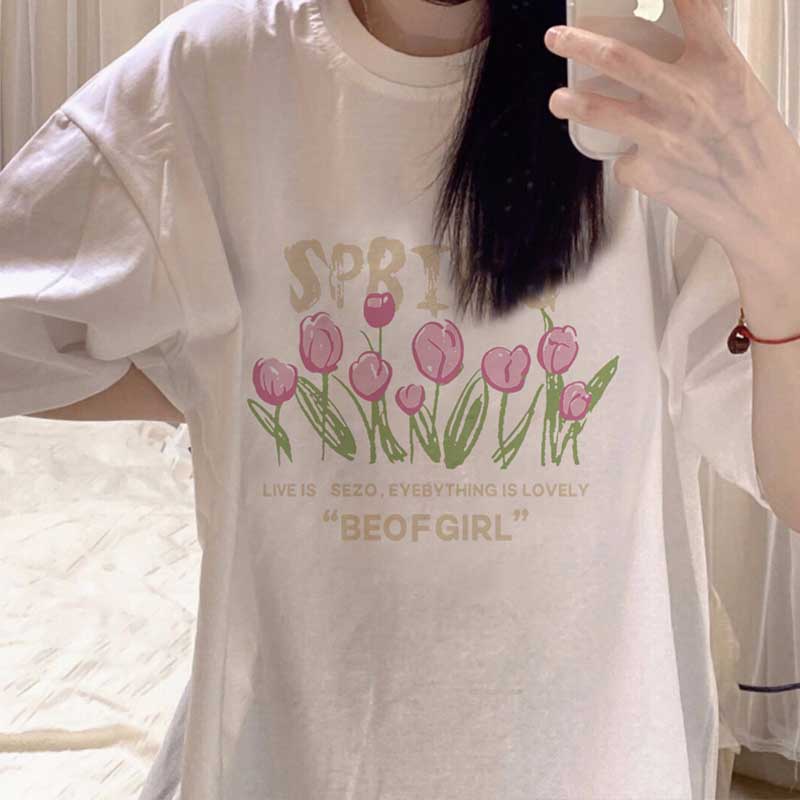 Áo Thun Nữ Ngắn Tay In Hoa Phong Cách Hàn Quốc