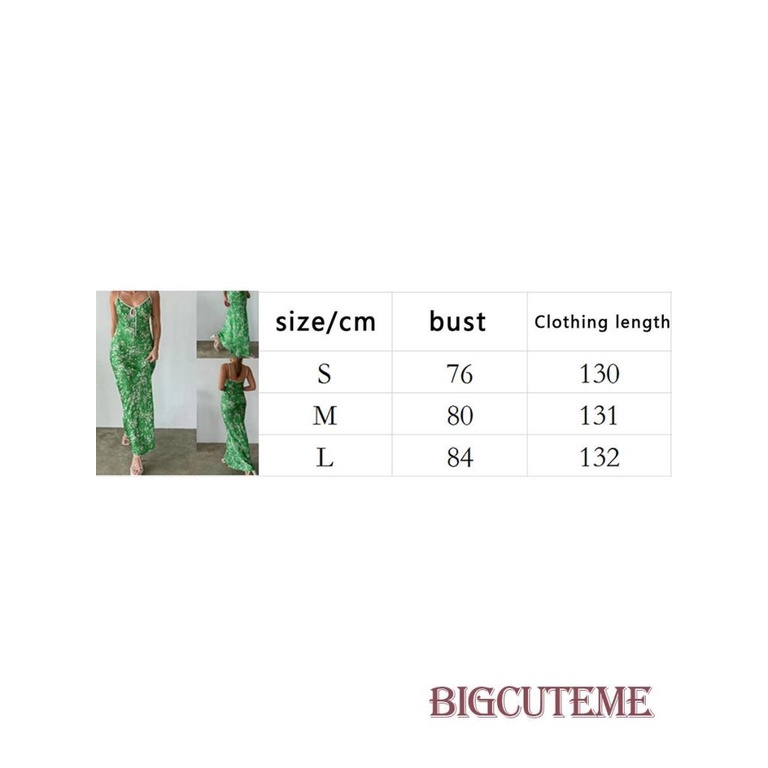 [] - Đầm Dài Dáng Ôm Không Tay Hai Dây Hở Lưng In Hoa Màu Xanh Lá Thời Trang Mùa Hè Dành Cho Bạn Nữ