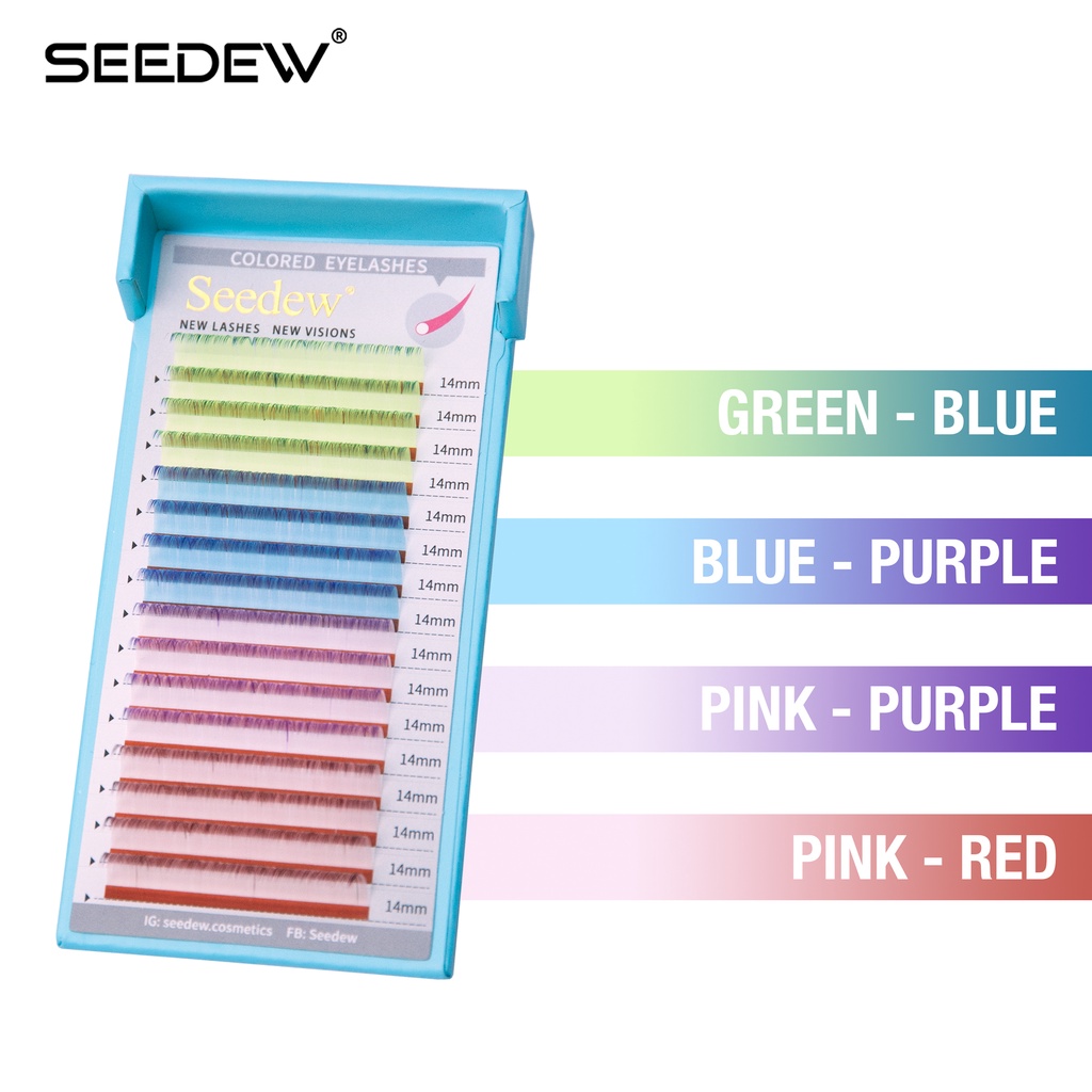 NAGARAKU SEEDEW Lông Mi Màu Sáng Gradient Mi Classic Mix Màu ĐỘ CONG C/D Độ Dày 0.07, Độ Dài 8-15mm Lông Mi Màu Gradient Đậm Xanh Da Trờicolor Xanh lá cây Đỏ Màu Tím