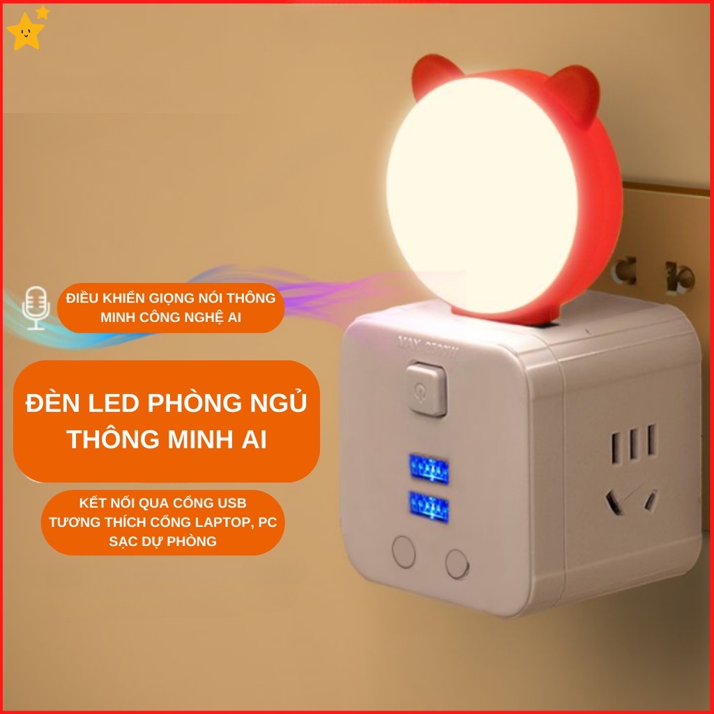Đèn ngủ led thông minh điều khiển bằng giọng nói AI đèn led cảm ứng kích hoạt bật tắt bằng giọng nói ban đêm hot 2023 JP6