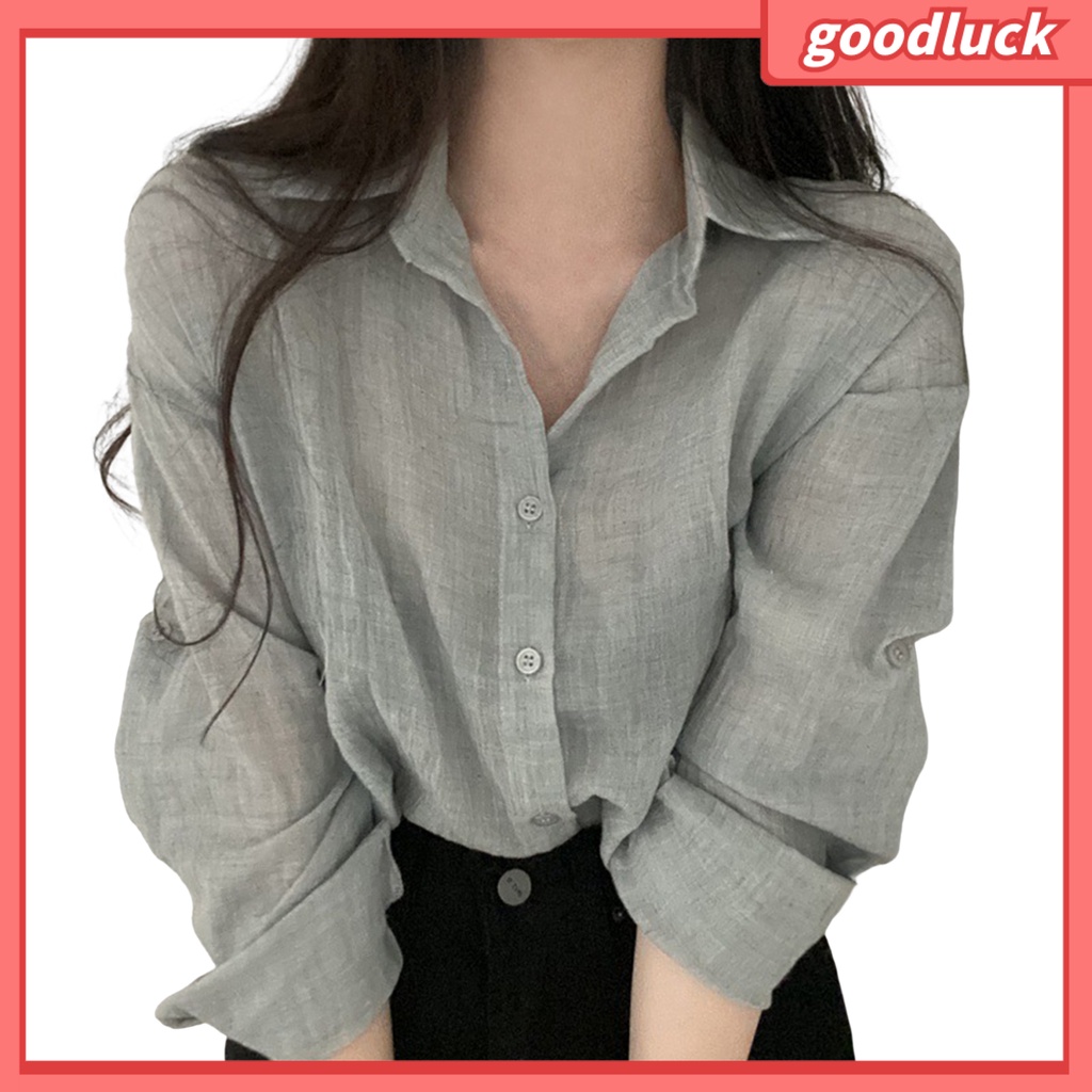 Áo Sơ Mi Tay Dài Màu Trơn Xếp Ly Cài Khuy Thời Trang Mùa Xuân Cho Nữ