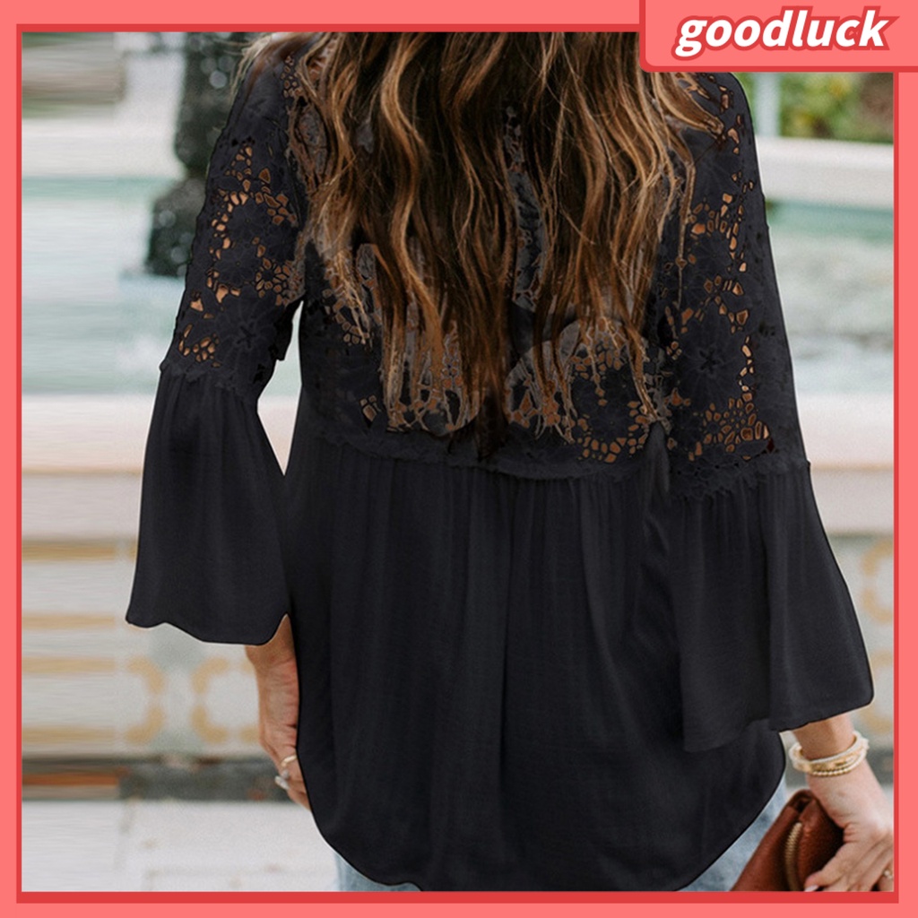 Áo Sơ Mi Tay Loe 3 / 4 Cổ Chữ V Màu Sắc Thời Trang Dành Cho Nữ