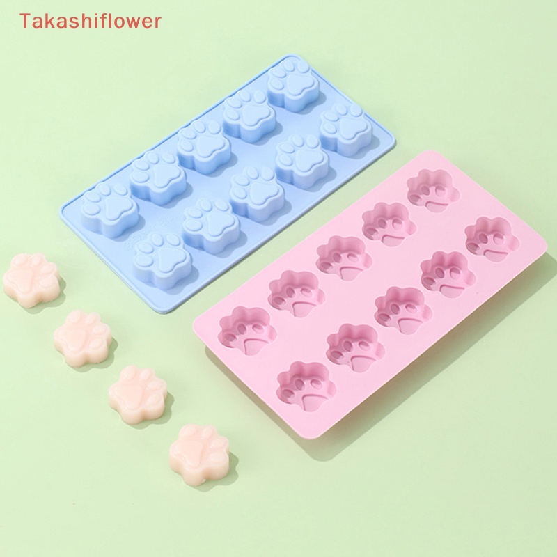 1 Khuôn Silicone Cấp Thực Phẩm Tái Sử Dụng Làm Bánh 10 Lỗ Hình Dấu Chân Chó Mèo
