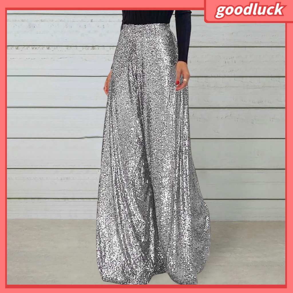 Quần ống rộng Lưng Cao Đính Kim Sa Lấp Lánh Thời Trang Cho Nữ