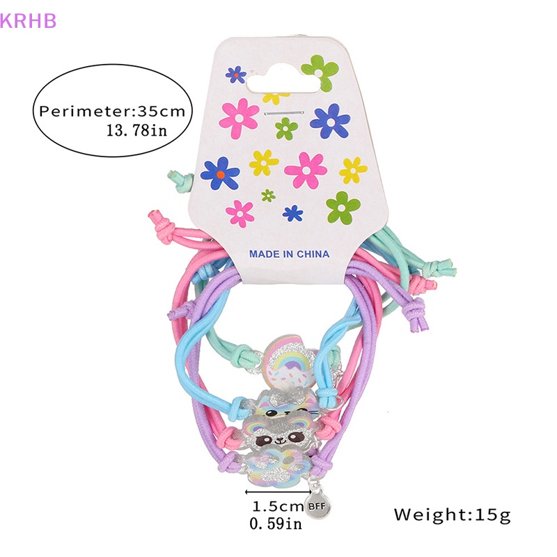 Set 4 Vòng Tay Dây Dễ Điều Chỉnh Mặt Mèo / Gấu Hoạt Hình Đáng Yêu Mới