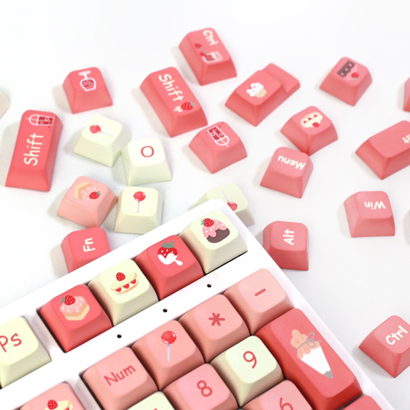 Strawberry Keycap Nút Bàn Phím Cơ XDA PBT Màu Hồng In Hình Quả Dâu Cho Cherry Mx Switch