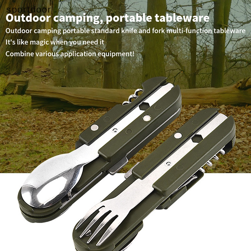 Bộ Dụng Cụ Ăn Uống Bằng Thép Không Gỉ Màu Xanh Lá Quân Đội Có Thể Gấp Gọn Mang Đi Cắm Trại / Du Lịch [out]
