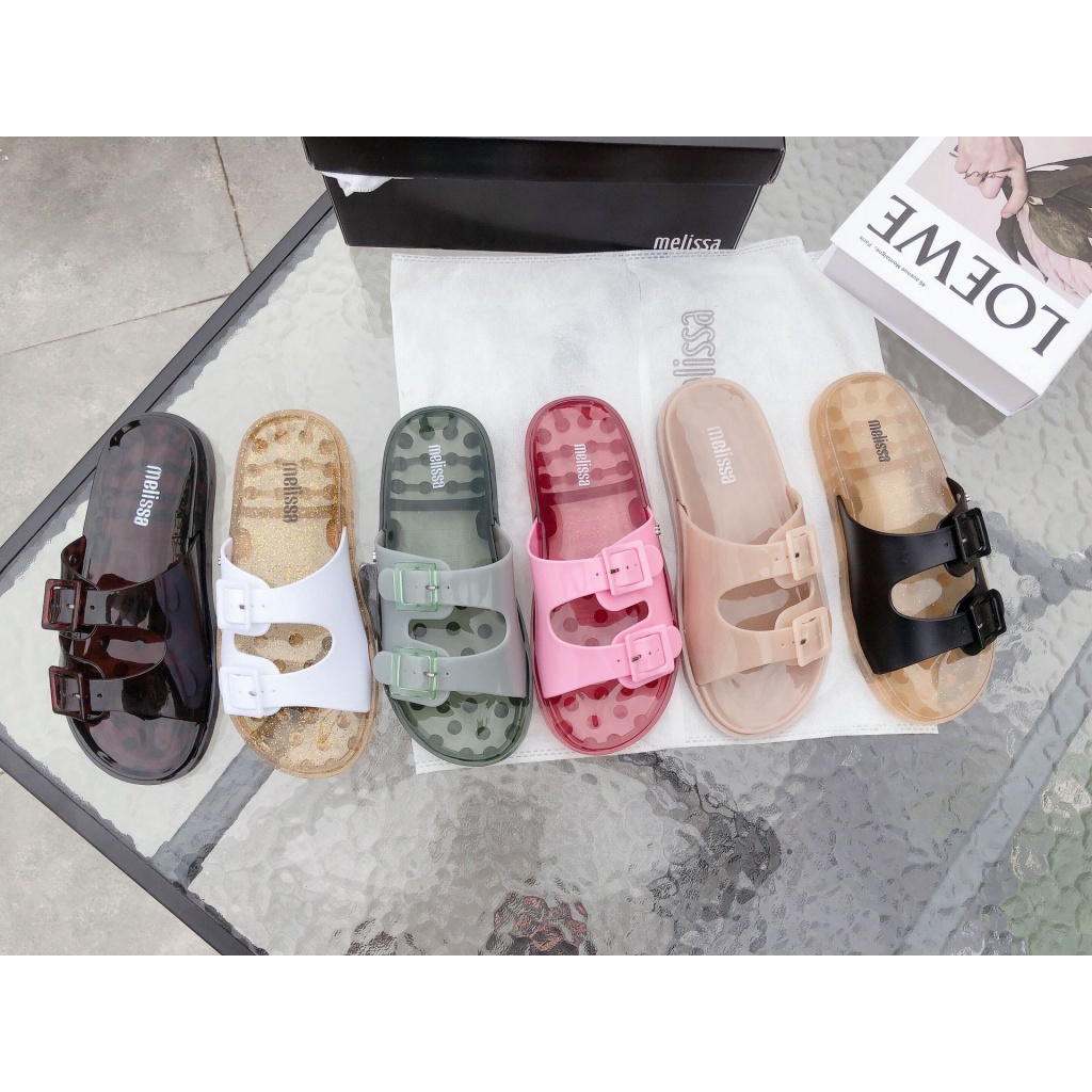 Giày Nhựa Dạng Thạch Đế Mềm Khóa Vuông Đơn Giản Phong Cách Melissa Đi Biển Mùa Hè Cho Nữ