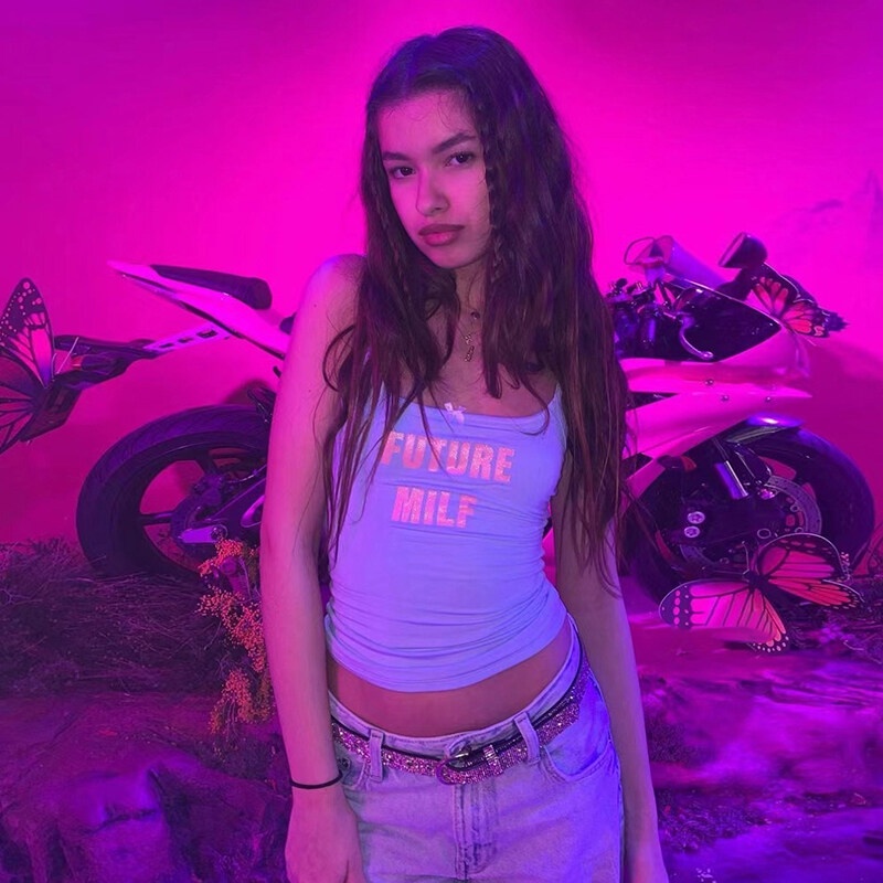 Weird Puss Áo Hai Dây In Chữ Đơn Giản Thời Trang Mùa Hè Dành Cho Nữ