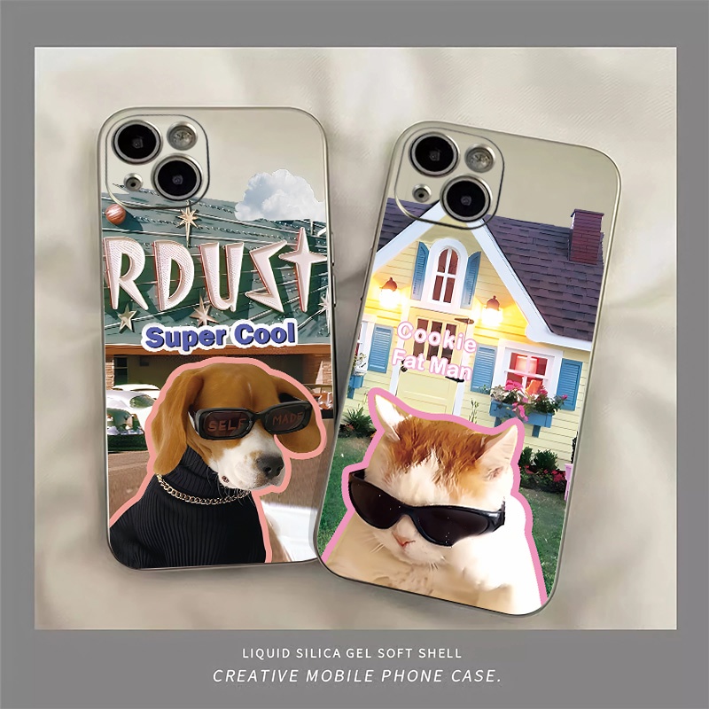 Ốp Điện Thoại TPU Silicone Mềm Mạ Điện Chống Sốc In Hình Chó Mèo Cho IPhone 14 13 11 12 Pro Max XS XR X 8 + 7 6S Plus