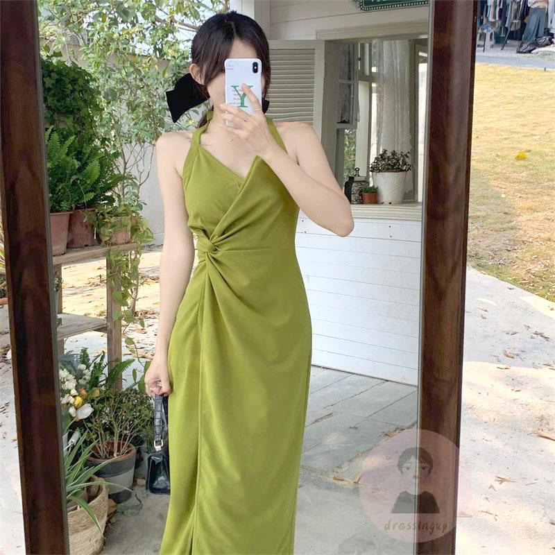 Đầm Midi Sát Nách Cổ Chữ V Màu Sắc Thanh Lịch Dành Cho Nữ