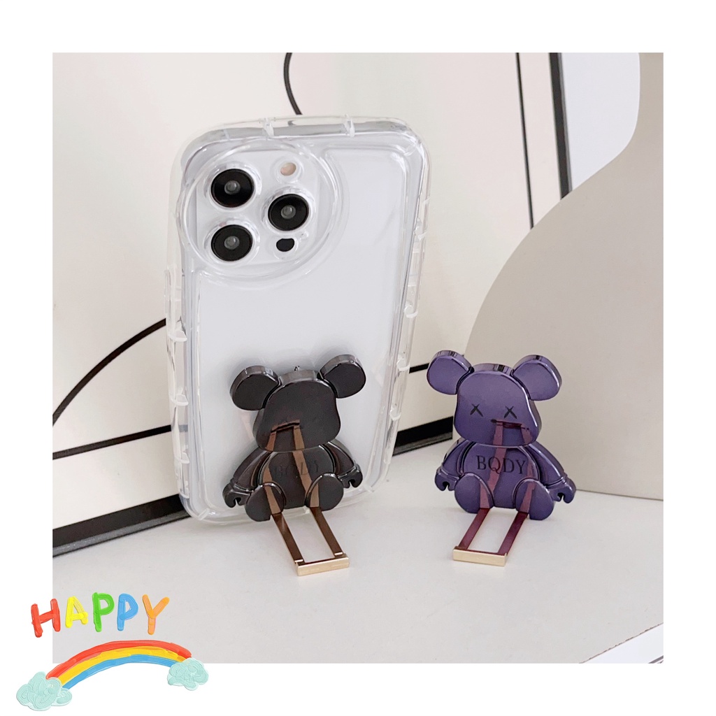 Ốp Điện Thoại Họa Tiết Hoạt Hình Chú Gấu Bạo Lực Kèm Giá Đỡ Nhẫn Và Dây Đeo Tiện Dụng Cho iphone