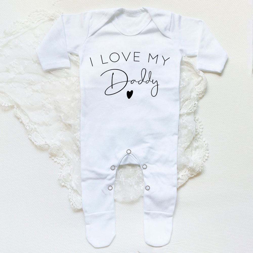 I love my Dad / auntie / mommy / uncle Áo Liền Quần Ngủ Màu Trắng Cho Bé Sơ Sinh