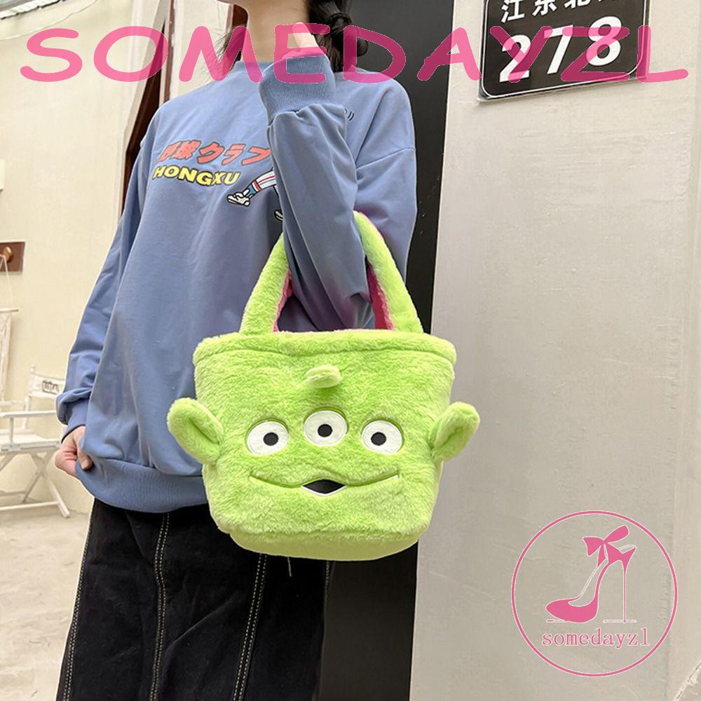 Túi Xách Lông Nhung Kích Thước Lớn Hai Mặt In Họa Tiết Dâu Tây / Chú Gấu Dễ Thương Xinh Xắn