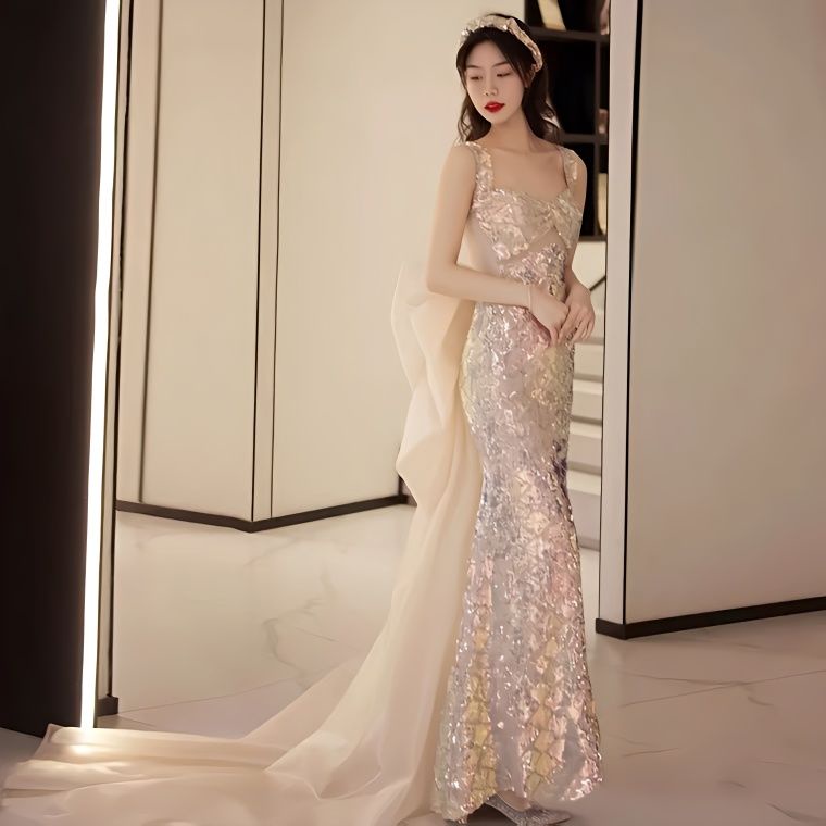 Zr Đầm Cưới Đuôi Cá Dáng Dài Mỏng Nhẹ Đính Kim Sa Lấp Lánh Sang Trọng Cho Cô Dâu Dự Tiệc Cưới