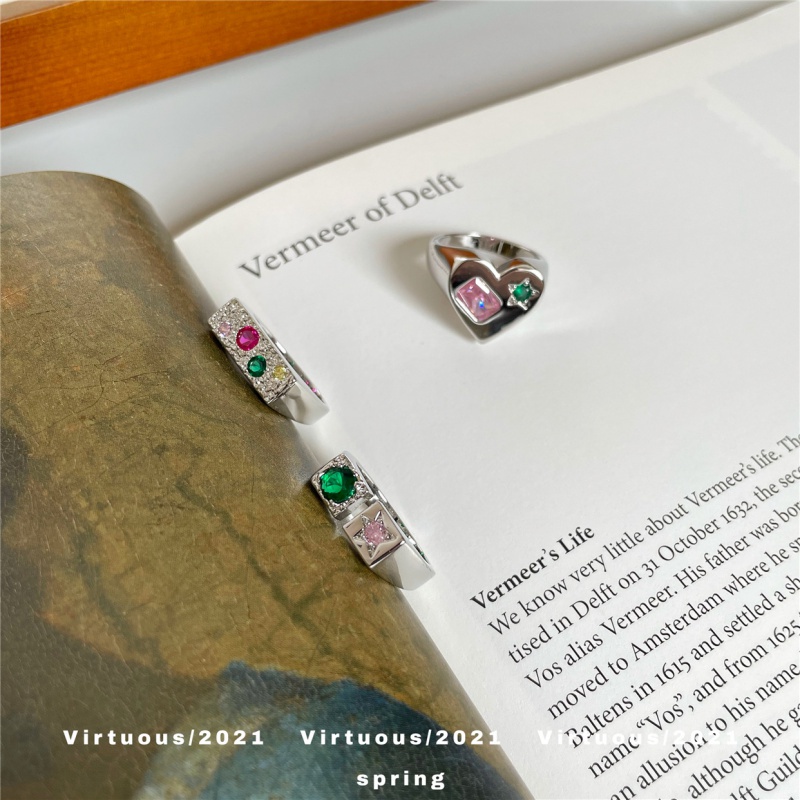 Nhẫn Hở Đính Đá Zircon Hình Trái Tim Nhiều Màu Sắc Phong Cách Vintage Dành Cho Nữ