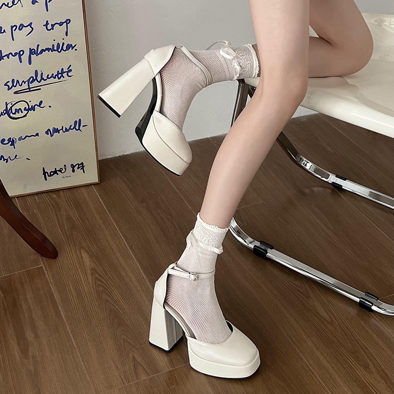 Giày cao gót Barbie da lì giày cao gót đế vuông giày cao gót nữ AB2443