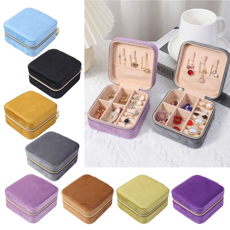 Flgo Hộp Đựng Trang Sức Bằng Nhung Hình Vuông Có Khóa Kéo Phong Cách Nhật Bản