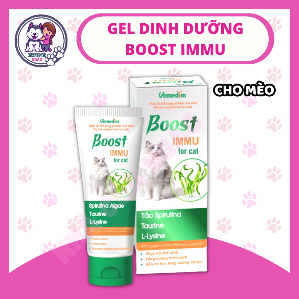 Gel dinh dưỡng bố sung Lysine, Protein sáng mắt, hỗ trợ hô hấp, tăng đề kháng cho mèo Boost IMMU for cat 60g Vemedim