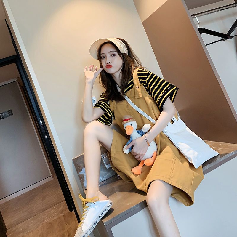 Quần Yếm Ngắn Dáng Rộng Plus Size Phong Cách Hàn Quốc Cho Nữ