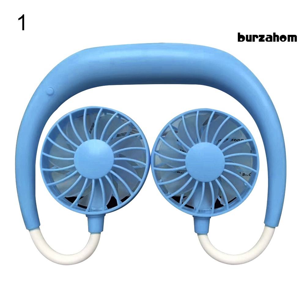 Quạt Làm Mát Mini Đeo Cổ Hai Đầu Có Đèn LED Sạc Cổng USB