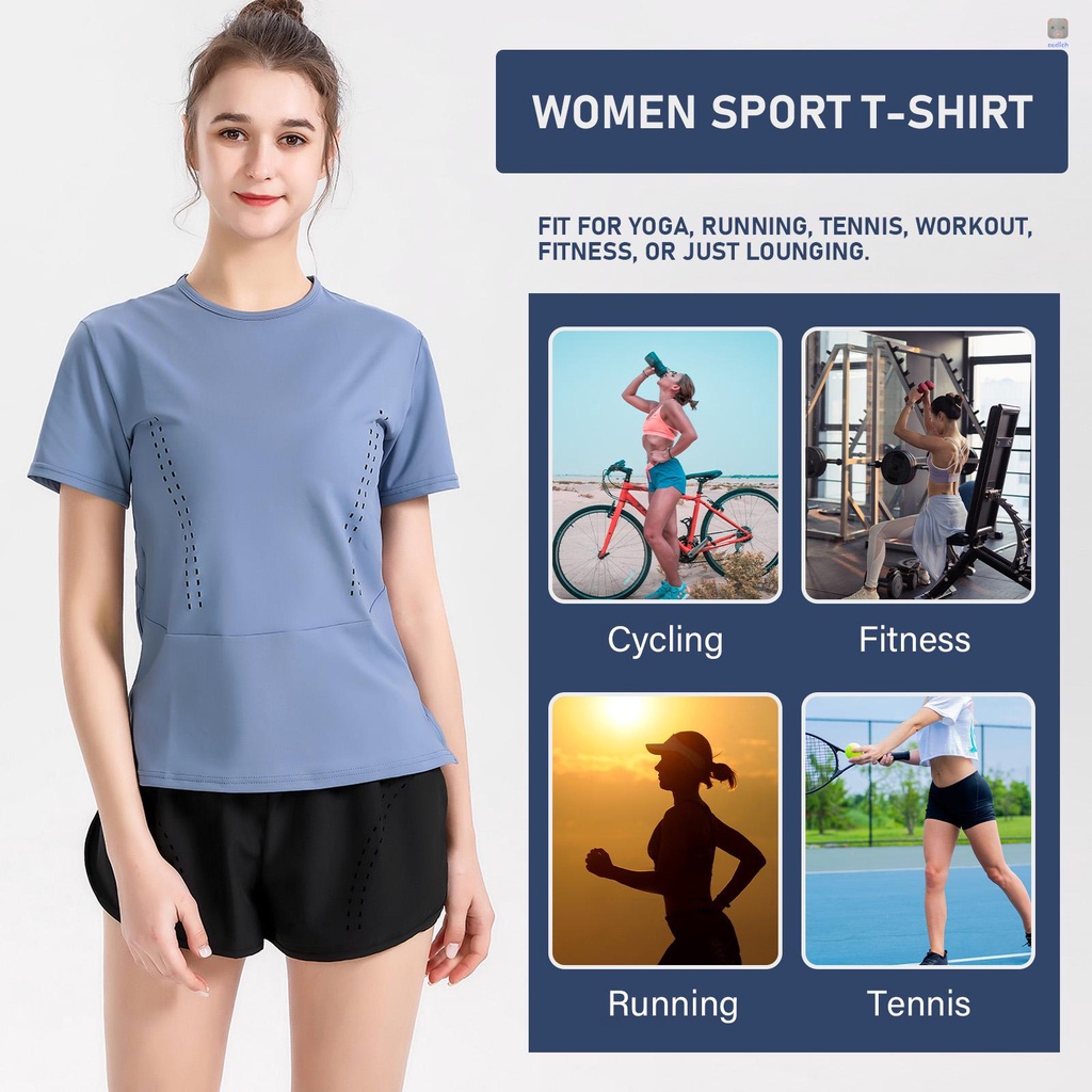 Áo Thun Tay Ngắn Cổ Tròn Dáng Rộng Co Giãn Thoáng Khí Màu Trơn Thời Trang Cho Nữ