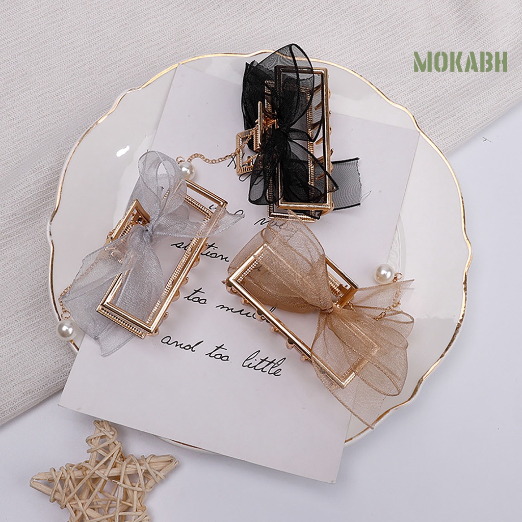 Kẹp Tóc Hình Nơ Đính Ngọc Trai Giả Và Dây Ruy Băng Thời Trang Cho Nữ