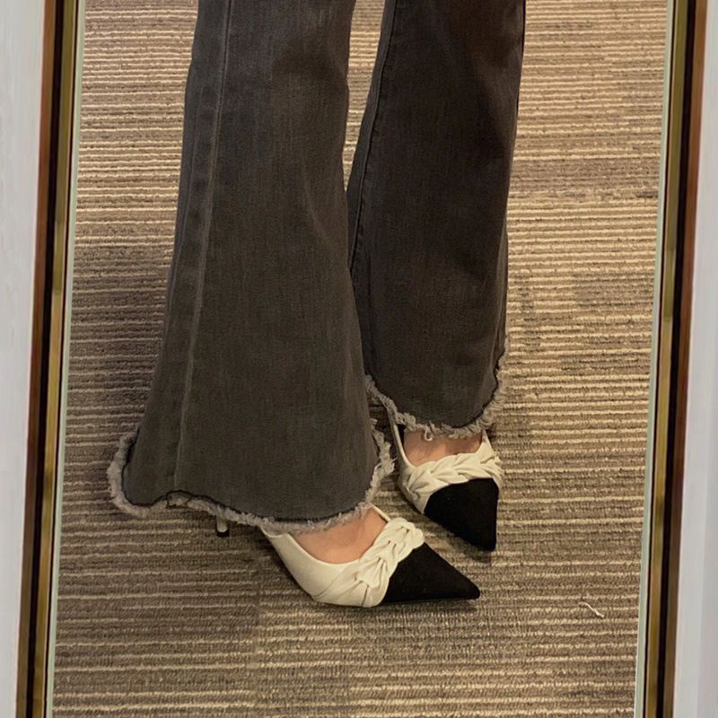 Giày Cao Gót Mũi Nhọn Mẫu Mới 2023 Phong Cách Pháp Thời Trang Thanh Lịch Cho Nữ