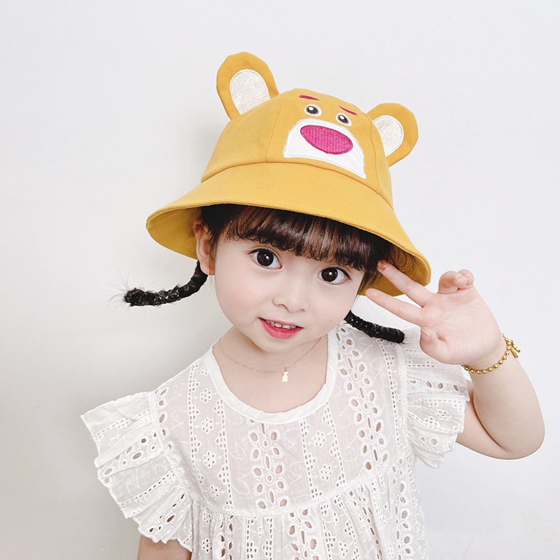 Mũ Bucket Che Nắng In Họa Tiết Dâu Tây / Gấu Dễ Thương Thời Trang Mùa Hè Cho Bé