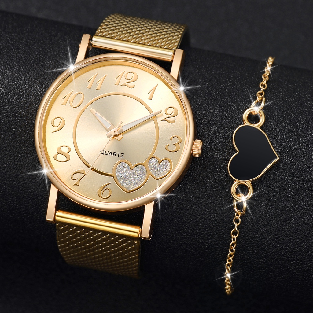 Đồng Hồ Nữ Dây Nhựa Mặt Trái Tim Vàng Thời Trang