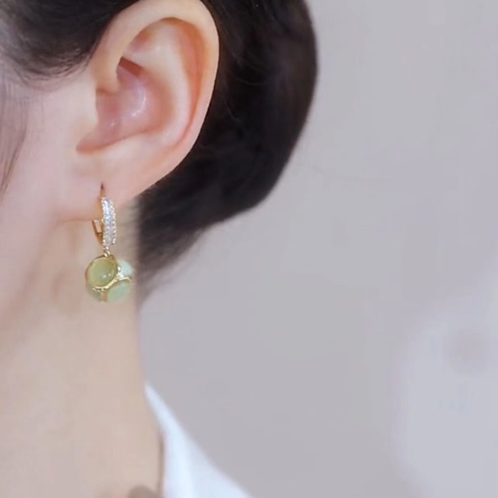 Khuyên Tai Tròn Đính Đá Mắt Mèo Tự Nhiên Thiết Kế Mới Tinh Tế Cho Nữ