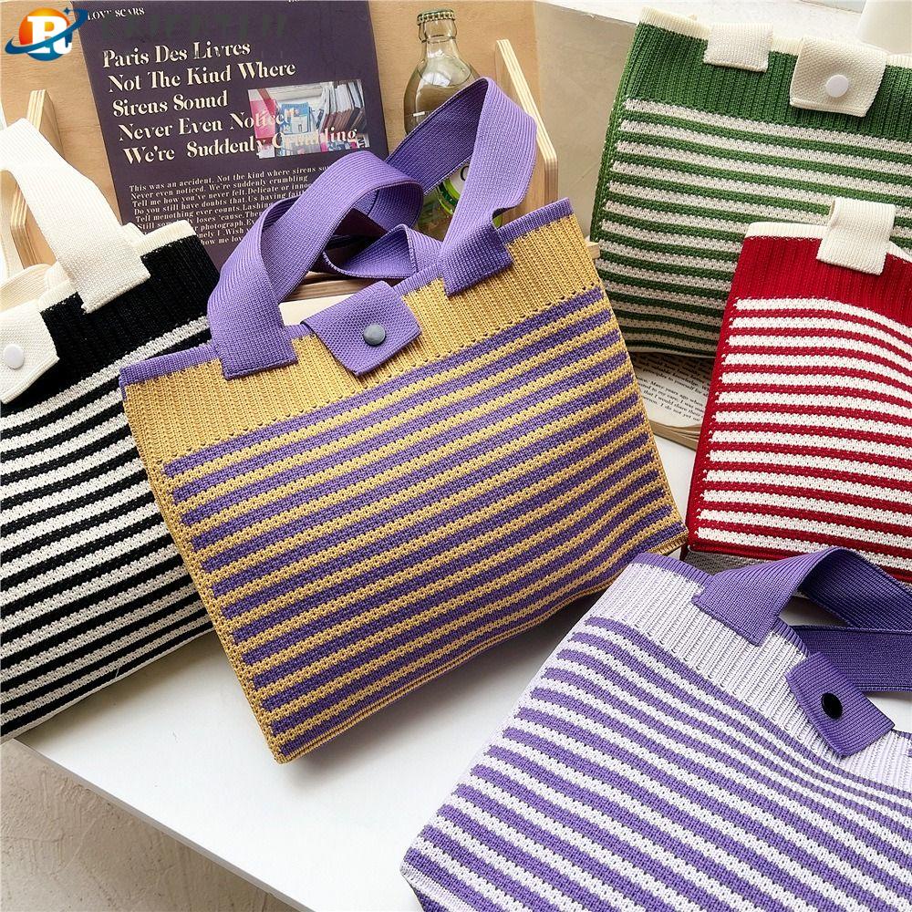 Túi Mua Sắm Đeo Vai / Đeo Cổ Tay Họa Tiết Kẻ Sọc Có Thể Tái Sử Dụng