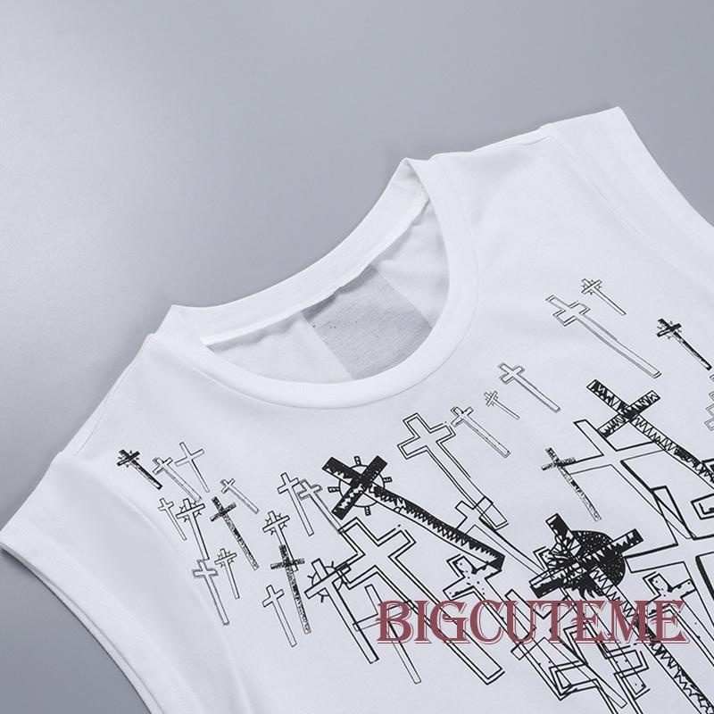 Áo Thun Tay Ngắn Cổ Tròn In Hình Đan Chéo Thời Trang Mùa Hè Cho Nữ