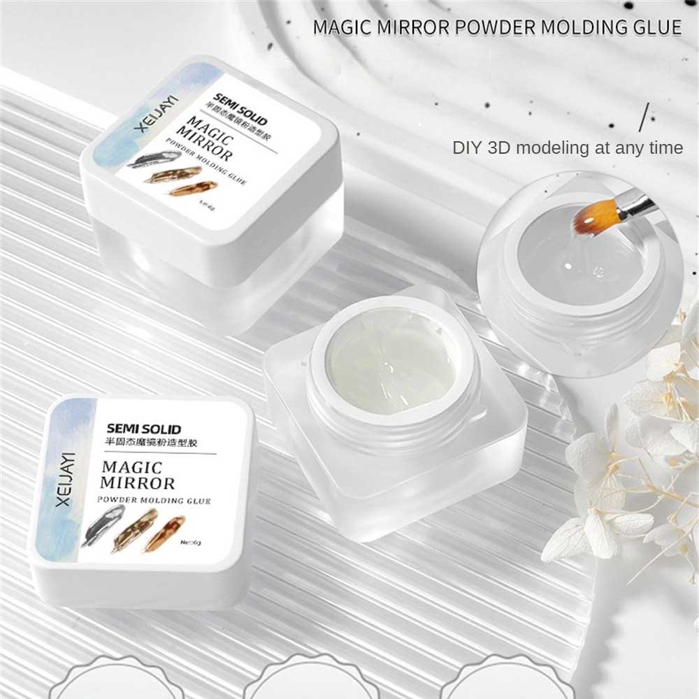 Chất kết dính đúc khuôn bán rắn trong suốt Gel nghệ thuật làm móng tay Magic Mirror Powder UV Model Gel ManicureXEIJAYI Đóng hộp bán rắn Magic Mirror Powder Moulding Dính đa chức năng