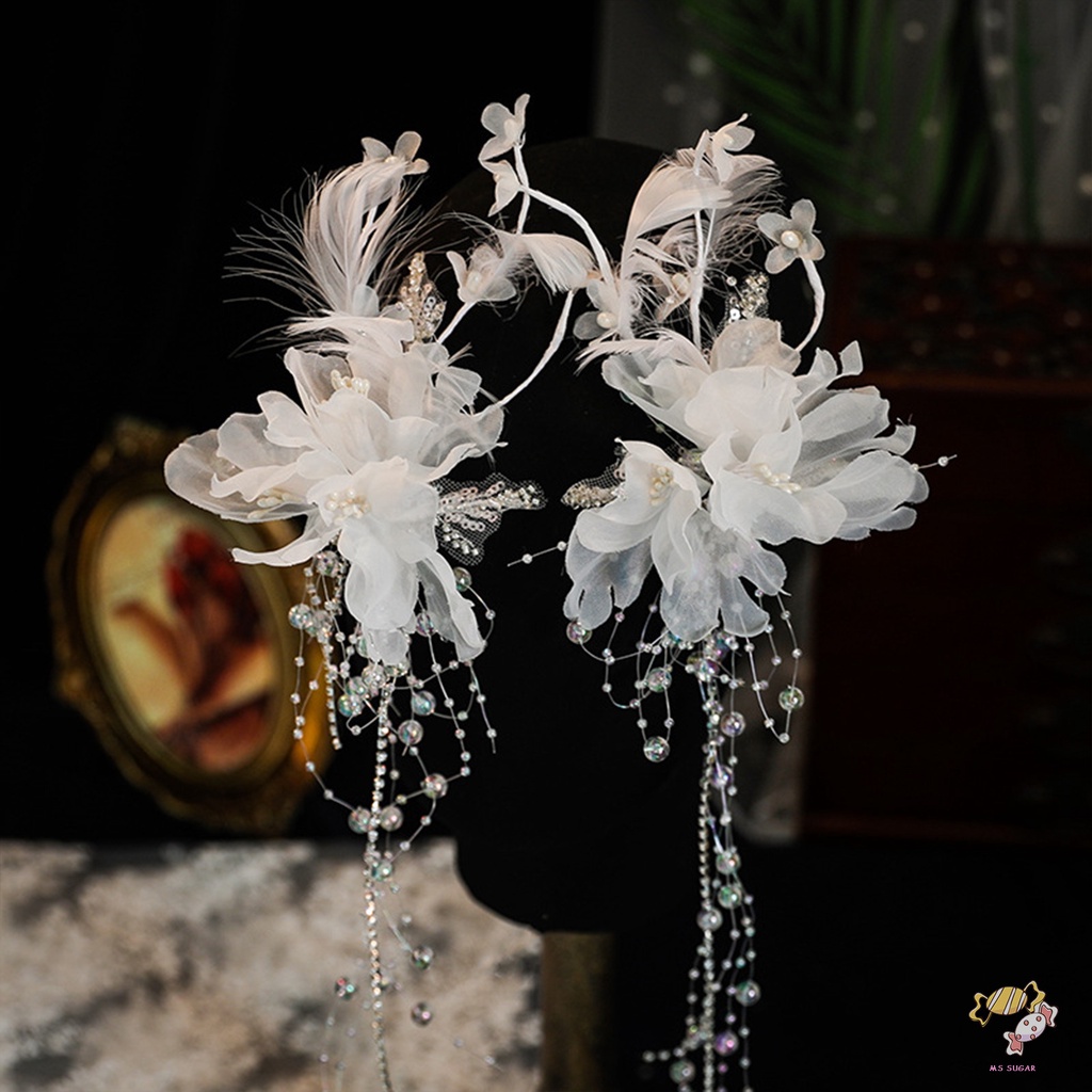 YADORNOS Kẹp Tóc Trang Trí Hình Lông Vũ Có Đính Ngọc Trai Giả Cho Nữ